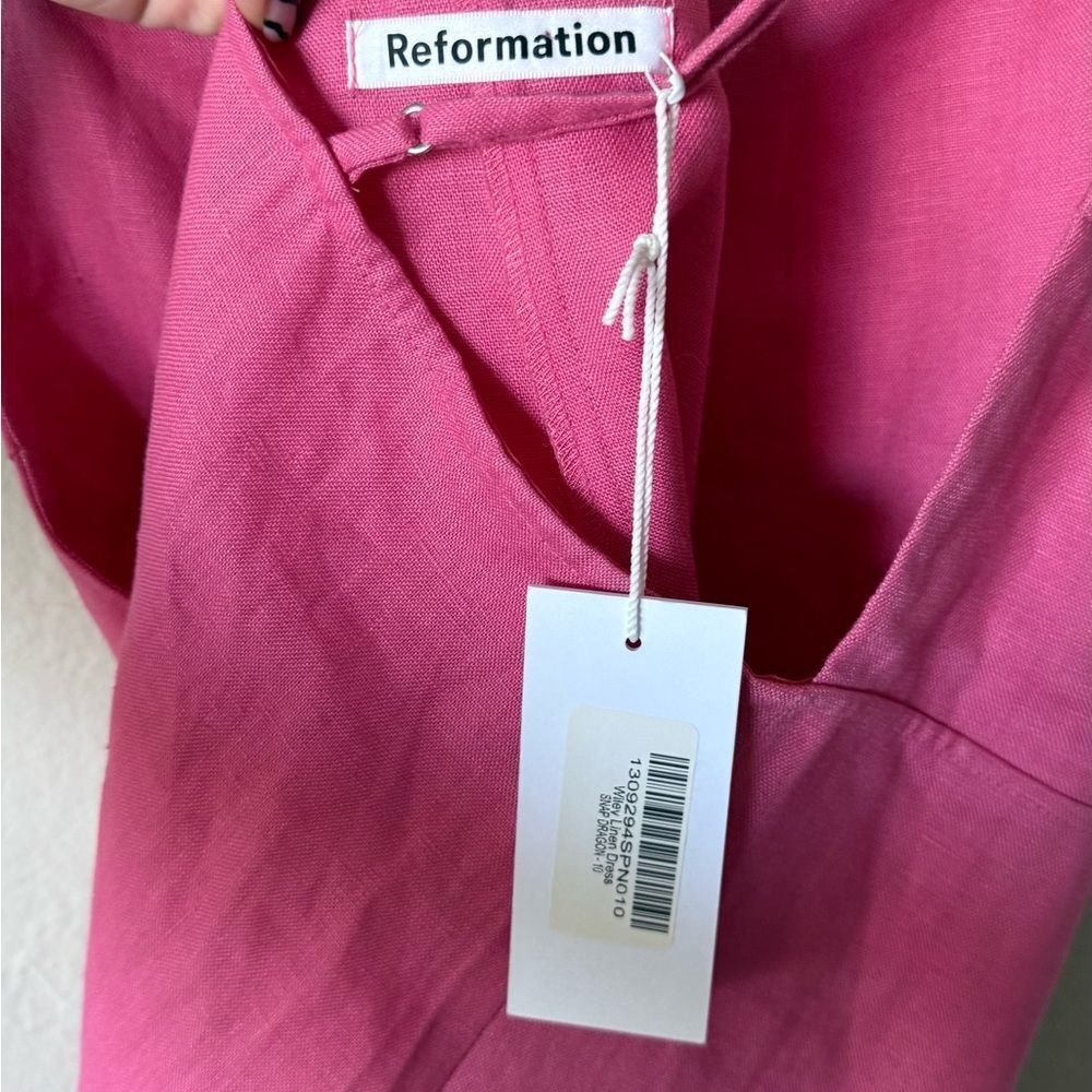 NWT Reformation Wiley Linen Mini Pink Dress Size 10 - Picture 9 of 9